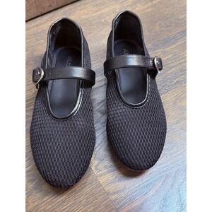 Aldo Black Mesh Mary Jane Flats Buckle Strap Pointed Toe Shoes Womens 6.5
